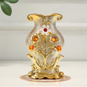 Jarrón de Cerámica Dorado de Estilo Nórdico, Decoración para Arreglos Florales en la Sala de Estar, Jarrón de Escritorio, Rosa, Flor Artificial - Product Image 1