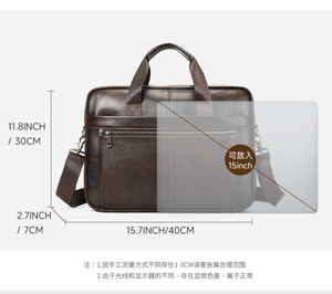 Sacoche d'ordinateur Andong Office 15 pouces pour hommes, en cuir de vache véritable, sac à bandoulière, sac messager, sac à main pour hommes - Product Image 3