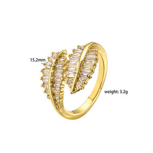 बिडी गहने के स्टाइलिश जिरकॉन समायोज्य पत्ती के आकार के टी-आकार के टी-आकार के जिरकॉन रिंग गोल्ड-प्लेटेड पीतल - Product Image 4