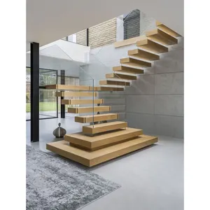 Escadas de madeira modernas led, escadas mono stringer escadas de madeira com trilhas de vidro