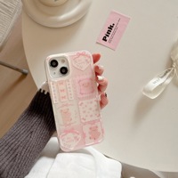 Coque de Téléphone Rose Ours Cœur Style Ins pour iPhone 15 Pro Max 16 14 13 7 Plus, Emballage de Vente au Détail avec Support de Téléphone Inclus