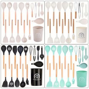 Accesorios de Cocina, Juego de Utensilios de Cocina de 14 Piezas, Ecológicos, Certificados por LFGB, de Silicona con Mango de Madera, Resistentes al Calor - Product Image 1