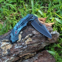 Vente en gros de couteau pliant à motif de loup 3D, manche en aluminium, couteau tactique EDC de poche pour le camping en plein air et la survie