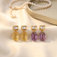 Boucles d'oreilles clous en argent 925 certifié avec citrine et améthyste naturelles pour femme, gemmes irrégulières hautement polies, bijoux fins de style néo-vintage français