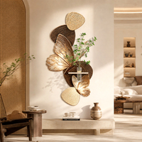 Art Mural Papillon Sculpté 3D, Déco Murale Suspendue Bohème Luxueuse avec Vase Hydroponique Verre, Déco Maison Moderne