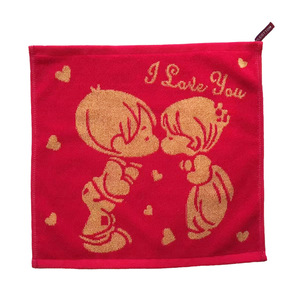 ผ้าเช็ดหน้าสี่เหลี่ยมสีแดง 35x35 ซม. ของชำร่วยงานแต่งงานลายดับเบิ้ลแฮปปี้เนส ผ้าขนหนูฝ้ายแท้ ของขวัญสำหรับงานแต่งงาน - Product Image 2