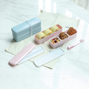 Japanese Style Minimalist Double Layer Bento <b>Box</b> Wooden Lid Microwave Safe Rectangle <b>Lunch</b> <b>Box</b> Portable Slim Design - Product Image 2