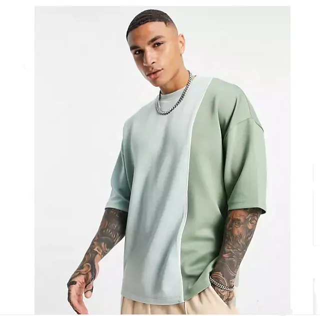 Cotton Custom Green T Shirt High Quality Oversize Men Patchwork T Shirt