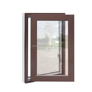 Aprobación FPA Ventana de impacto Acristalamiento laminado Grano de madera Ventana abatible Marco de aluminio Entrada