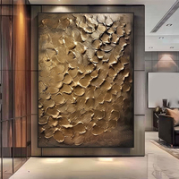 Peinture à l'huile abstraite moderne sur toile, sculpture florale sculptée à texture épaisse, or, décoration d'intérieur, œuvre d'art