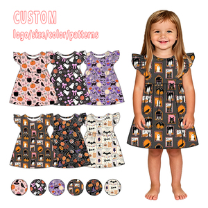 Vestiti Estivi per Bambine con Stampa Halloween Fantasma e <span class=keywords><strong>Zucca</strong></span>, Abiti in Bambù con Perle e Maniche Volanti - Product Image 1