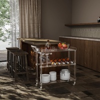 Chariot de bar en acrylique avec 4 roues verrouillables, chariot de service transparent avec porte-vin et porte-verres, design moderne pour hôtel et cuisine
