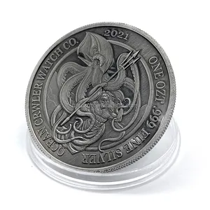 Moneta d'argento fine del ricordo di alta qualità su ordinazione uno ozt .999, monete d'argento antiche del cthulhu Kraken / Poseidon di hurur come regalo