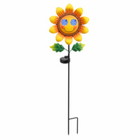 Lampe solaire de jardin en métal étanche IP65 en forme de tournesol avec motif visage souriant, LED, pour décoration extérieure