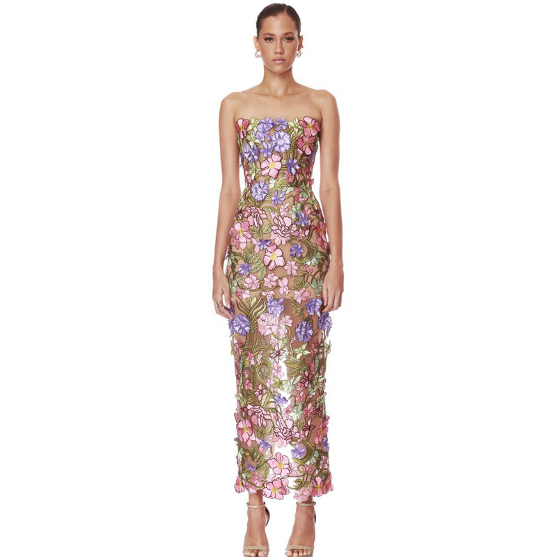 french elegant lady dress OUDINA 2026 Ladies Strapless Embroidered Floral Minimalist Mermaid Long Evening Dresses for Women occasion:Casual Weekend