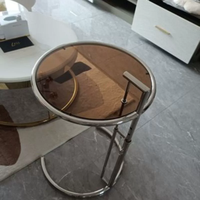 Table d'appoint en verre à hauteur réglable, table basse ronde en acier inoxydable, table de canapé moderne et minimaliste pour l'intérieur de la maison