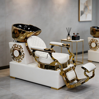 Station de lavage de cheveux ergonomique robuste et stable, blanche, avec base dorée pour salon