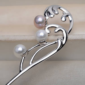 กิ๊บติดผมเงินแท้ S925 แบบหลายเม็ด 3 เม็ด ประดับมุกและขี้ผึ้ง  สไตล์วินเทจ สำหรับเจ้าสาว  งาน DIY  อุปกรณ์ทำเครื่องประดับ  สำหรับใส่ไข่มุกเปล่า 8-10 เม็ด - Product Image 2