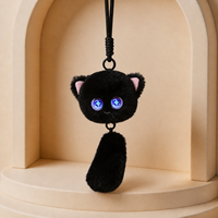 Mini porte-clés en peluche chat intelligent IA avec capteur tactile, yeux LED animés, en tissu polyester doux et hypoallergénique – Cadeau
