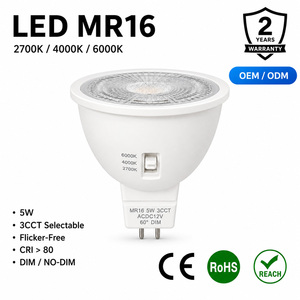 หลอดไฟ LED MR16 5W 3CCT เลือกได้ แสงสี 2700K 4000K 6000K ACDC 12V ขั้ว GU5.3 พลาสติก - Product Image 1