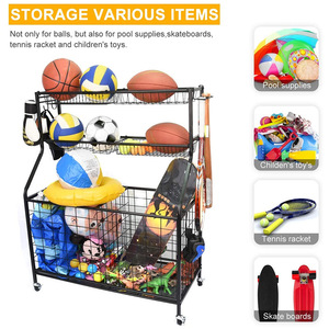 Organizador de equipos deportivos de garaje de Metal de Venta caliente, estante de almacenamiento de bolas, almacenamiento de baloncesto de equipo deportivo con cestas y gancho - Product Image 2
