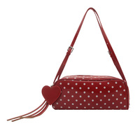 Sac à main mini pour femme en forme de baril, en cuir PU à pois, avec poignée supérieure, mignon, avec bandoulière réglable, pour usage quotidien