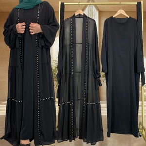 On Sale 2PCS Abaya Set High Quality Chiffon Open Abaya With Nida Simple Dress Elegant Women Muslim <b>Islamic</b> Dubai Set 1964+6597# - Product Image 4