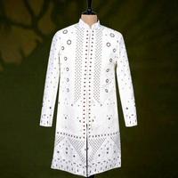 Sherwani formel pour homme, bleu prussien, orné de perles à la main, style indo-occidental, avec motifs floraux complexes et tissu en mélange de soie de qualité supérieure