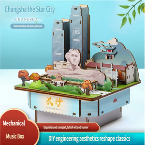Caja de Música de Madera Skyline de Changsha, Rompecabezas 3D Educativo para Armar, de 51 a 100 Piezas, con Monumentos de la Ciudad, Coleccionable Creativo - Product Image 3