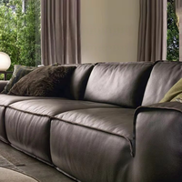Ensemble de canapé en cuir véritable grain de vache noire normcore italien pour grand appartement meubles de salon