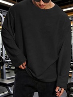 Pull-over en maille ajourée à manches longues et col rond pour homme, coupe ample, avec logo personnalisé, en polyester anti-boulochage, idéal pour l'automne, OEM, marque privée