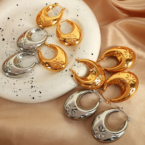 <b>Moon</b> Shape Hoop <b>Earrings</b> Gold Silver Plated Titanium Steel For Women Fashion Jewelry EH706 - Product Image 1
