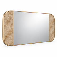 Miroir mural horizontal de luxe en marbre naturel avec cadre en or champagne pour salle de bain, hôtel et entrée