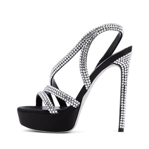 Women Black Platform Sandals Rhinestone Strappy High <strong>Heels</strong> Sparkly Stiletto Pumps Sexy Open Toe Evening Party Dress <strong>Shoes</strong> - Product Image 5