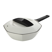 Serie Wood Stone, Wok Octagonal Inteligente de 30 cm, Base de Aleación de Aluminio, Sartén Antiadherente Física, Tapa de Acero Inoxidable, 4.5 L, Anti-Quemaduras en Seco