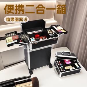 Trolley de salon professionnel, valise cosmétique à 4 roues verrouillables, boîte de rangement avec poignée amovible pour les maquilleurs - Product Image 3