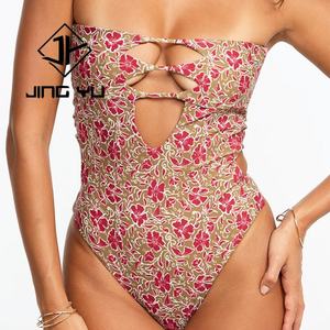 Maillot de bain de plage bikini de haute qualité, bandeau, imprimé creux, maillot de bain personnalisé en polyester recyclé, maillot de bain une pièce - Product Image 5