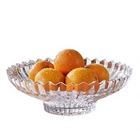Plateau à fruits plat en verre cristal transparent, design rétro, forme ronde, base haute, durable, poli, motif solide