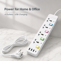 Multiprise standard en gros, 10A, 4 prises, 3 USB-A, 1 USB-C, 1,8m, IP20, durable, pour maison et bureau en Afrique