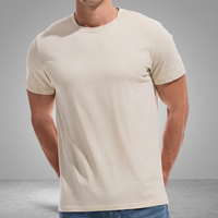 T-shirt Homme Personnalisé OEM en Coton Tricoté 100% Col Rond Manches Courtes Coupe Slim Beige Uni 180g Anti-Plis Respirant