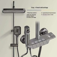 Ensemble de douche mural gris chromé avec affichage numérique LED, design de luxe, finition biseautée, garantie cinq ans, produits de qualité
