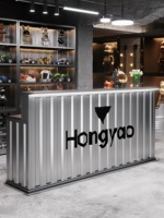 Comptoir de réception de bar en forme de conteneur, éclairé, mobile, en métal, de style industriel, pour l'aménagement créatif de magasins commerciaux