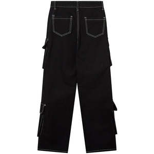 <span class=keywords><strong>Jeans</strong></span> Cargo in tinta unita stile scuro personalizzati da uomo larghi bianchi a contrasto <span class=keywords><strong>con</strong></span> cuciture a più grandi tasche larghe versatili moderni - Product Image 2