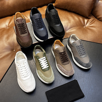 Sneakers en cuir et daim patchwork de marque de créateur, à lacets, à semelle épaisse, chaussures décontractées de style italien, originales et luxueuses