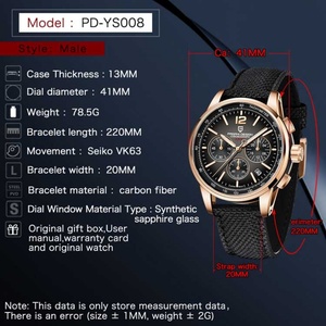นาฬิกาข้อมือควอตซ์โครโนกราฟ PAGANI DESIGN YS008 รุ่นหรูสำหรับนักธุรกิจ กันน้ำ กระจกแซฟไฟร์ Vk63 สำหรับผู้ชาย - Product Image 6