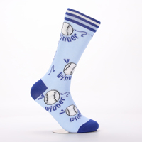 Chaussettes mi-mollet bleu clair en coton avec motif jacquard de baseball de dessin animé, bordure rayée, idéales pour les cadeaux sur le thème du sport