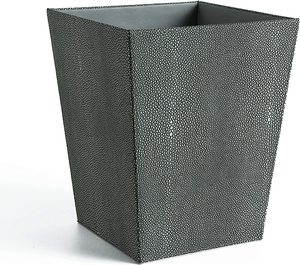 Wooden Leather Wastebasket Trash Can for Office Rustic <strong>Rectangular</strong> Small Garbage <strong>Container</strong> Bin for Bedroom Kitchen Hotel - Product Image 3