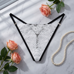Tanga de Encaje Floral Blanco para Mujer, Tanga de Tirantes Finos, Cintura Baja, Ropa Interior Sexy y Transpirable, Venta al por Mayor - Product Image 3