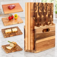 Book Cutting Board Set of 3 with Stand-The Cutting Board Library, Solid Wood Book-Shaped Boards for Serving and Display