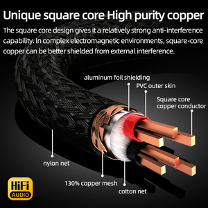 OEM ODM de alta calidad 6,3 TRS macho 2 <span class=keywords><strong>RCA</strong></span> macho <span class=keywords><strong>Cable</strong></span> cuadrado OCC Core 6,5/6,35mm Dual <span class=keywords><strong>RCA</strong></span> macho altavoz micrófono Piano MP3 - Product Image 6